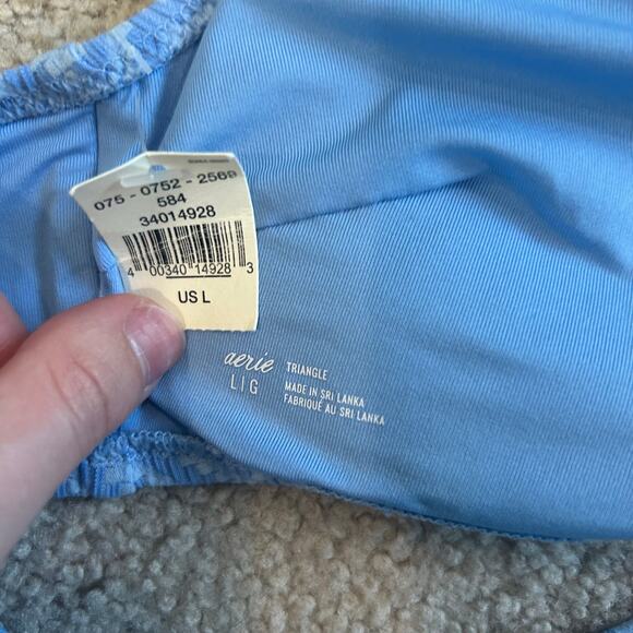 NWT Aerie Jacquard Halter Bikini Top with Bow Lion Blue Swim Beach Surf Size L - Picture 5 of 5